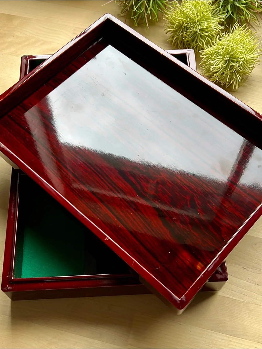 Calligraphy Mother of Pearl Floral Texture Pattern Wooden Box Container Case